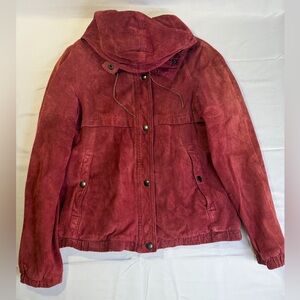 Vintage Jeffrey Banks Burgundy Genuine Suede Women's Hooded Jacket-Size 10